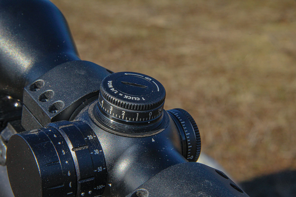 The elevation turret provides 30 MOA of total movement, making it compatible with relatively long-range shooting in direct relation to big-game hunting.